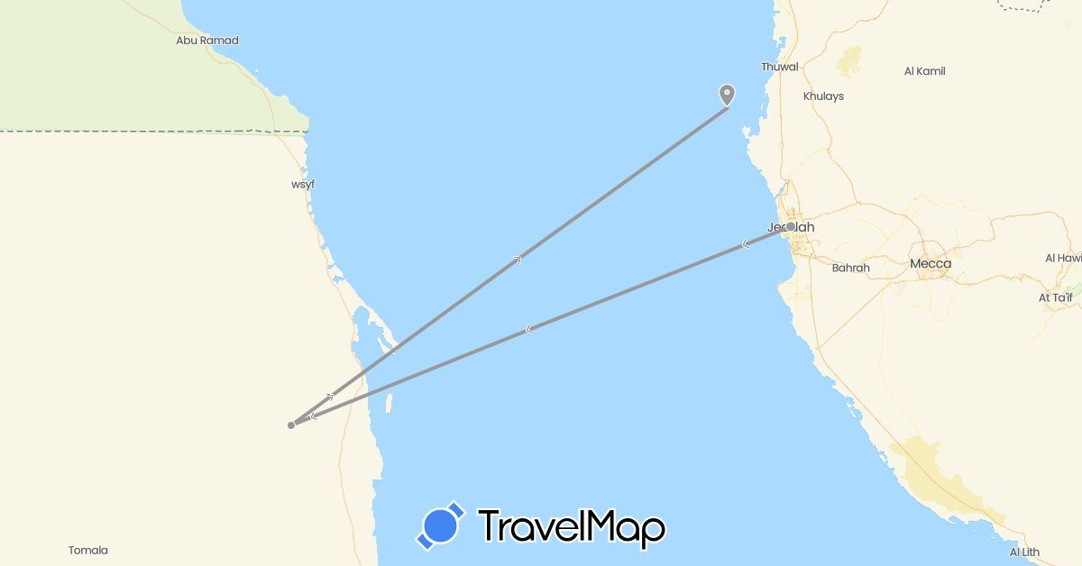TravelMap itinerary: driving, plane in Algeria, Saudi Arabia (Africa, Asia)